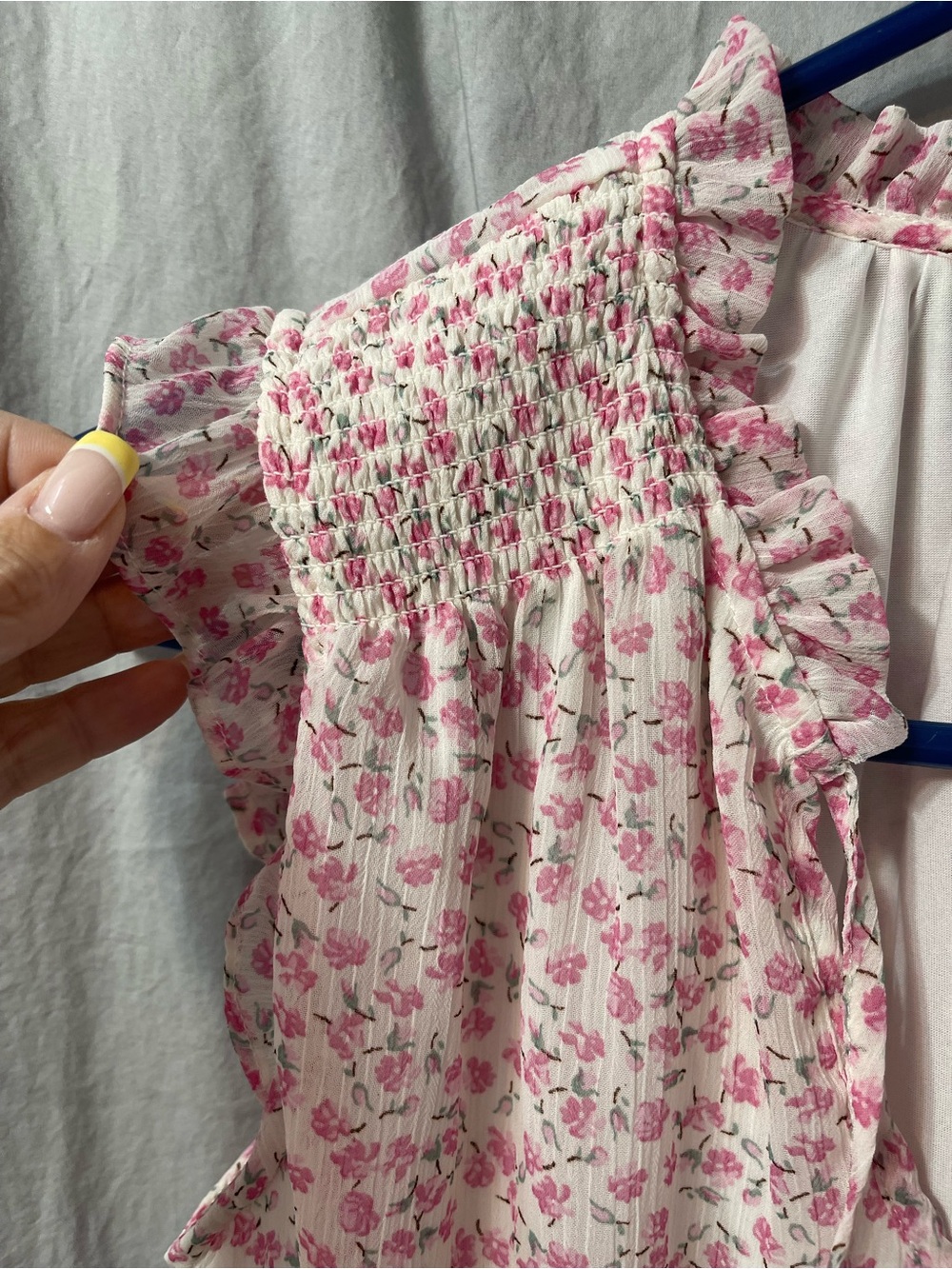 Pink Floral Ruffled Neck Blouse - Picture 4 of 5